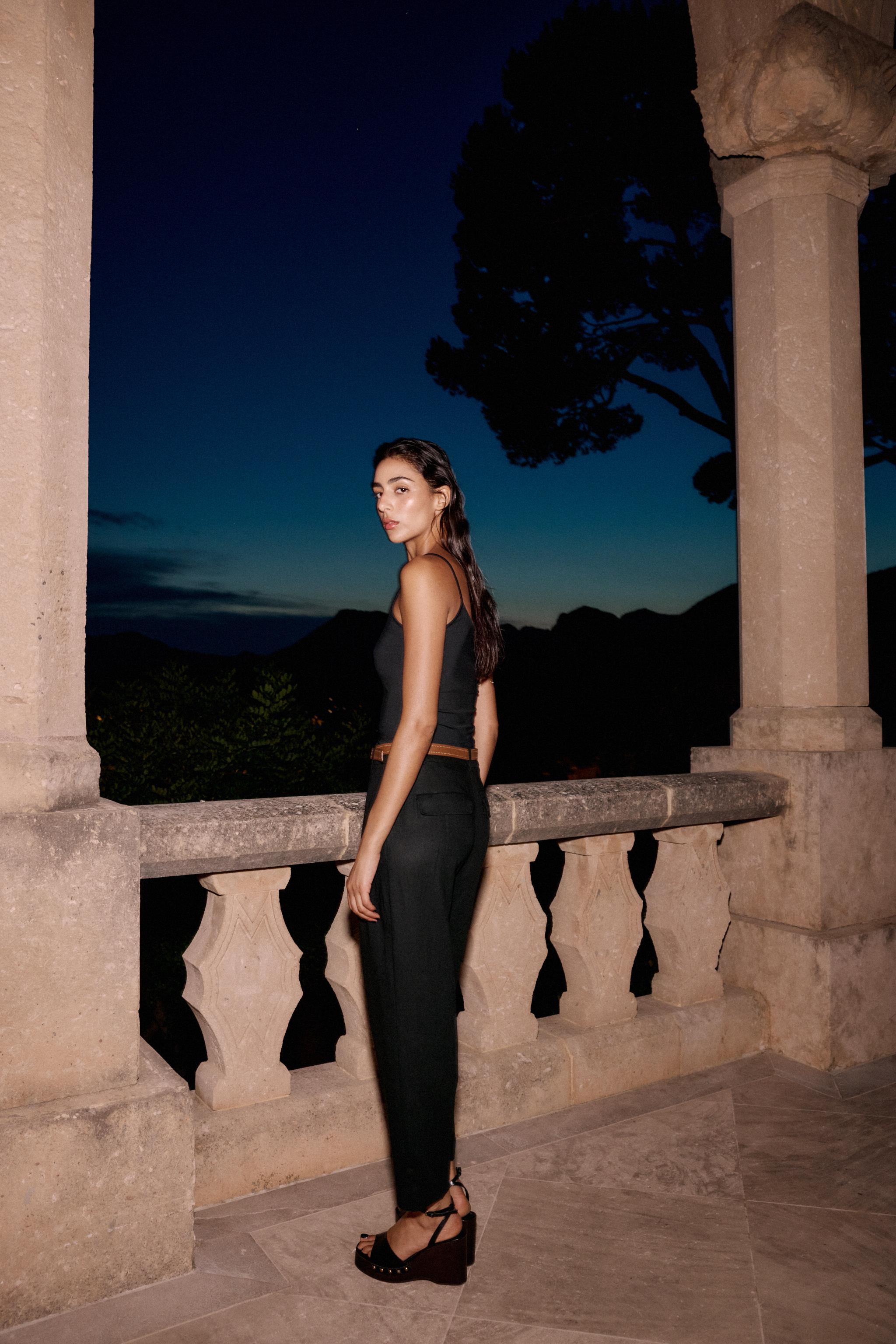 LINEN STRAIGHT LEG PANTS WITH BELT